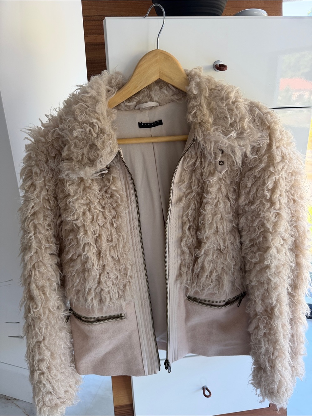 Sisley Beige Faux Shearling Teddy Zip Jacket